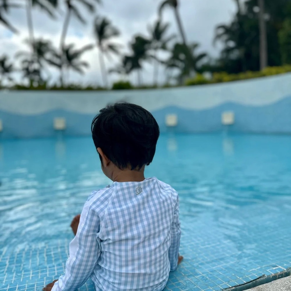 Charming Blue Checkered Kids Rashguard - Picture 4 of 10